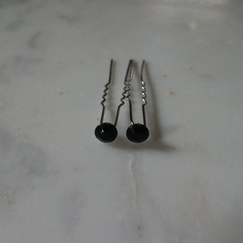 Extra long Crystal Hair Pins set of 2 black crystal silver tone formal hair pins